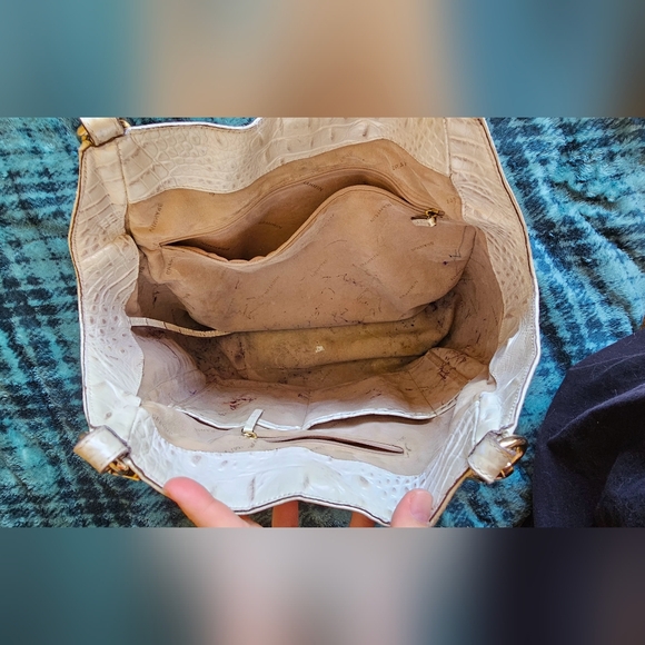 Brahmin Marianna Champagne Pearl Shiny Structured leather Luxury Rare bag - Picture 13 of 14